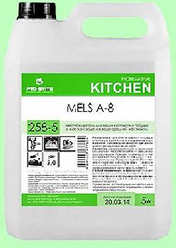 Для посудомоечных машин ополаскиватель MELS  A-8  5л концентрат (1:3000)  низкопенный для высокой жесткости воды  pH2  258-5